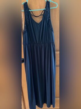 Extra Touch Crochet Lace Trim Strappy Maxi Dress Black Plus Size 2X